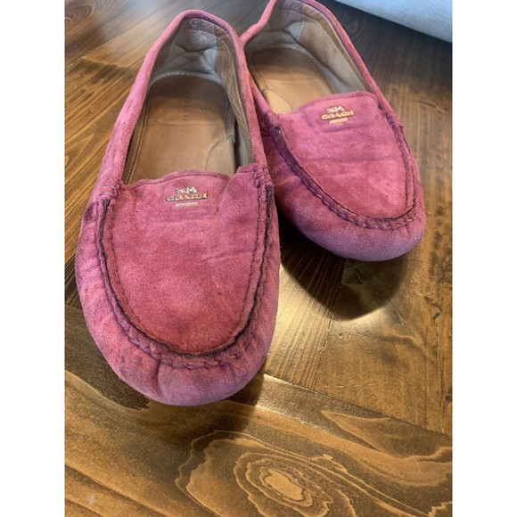 Coach Red 9.5 B Amber Suede Leather Loafer Driving Boat Moccasin Shoes Slip On - Picture 6 of 11